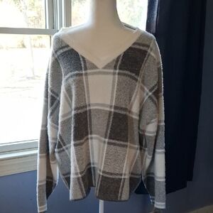 Rachel Zoe Gray and White Plaid V-Neck Sweater